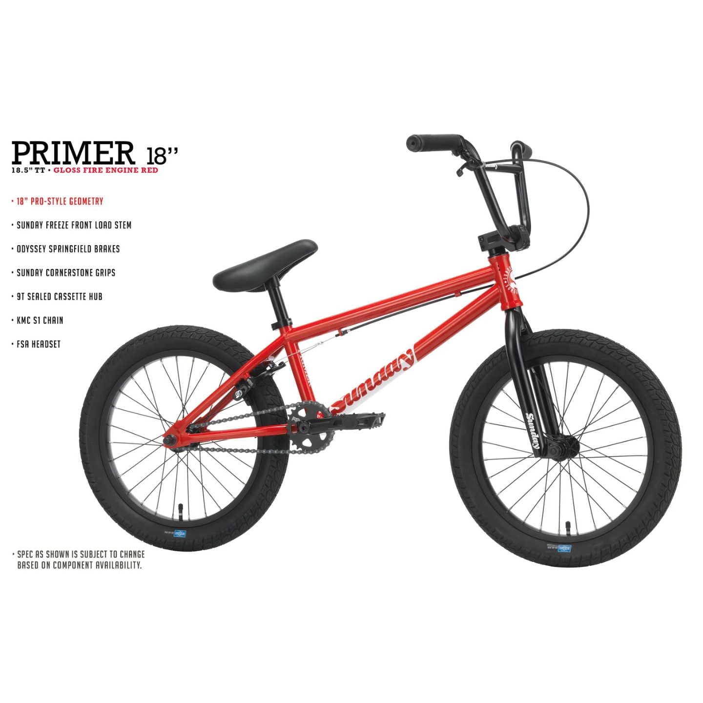Sunday Primer 18" Complete BMX Bike ( 7-10 yrs ) RED