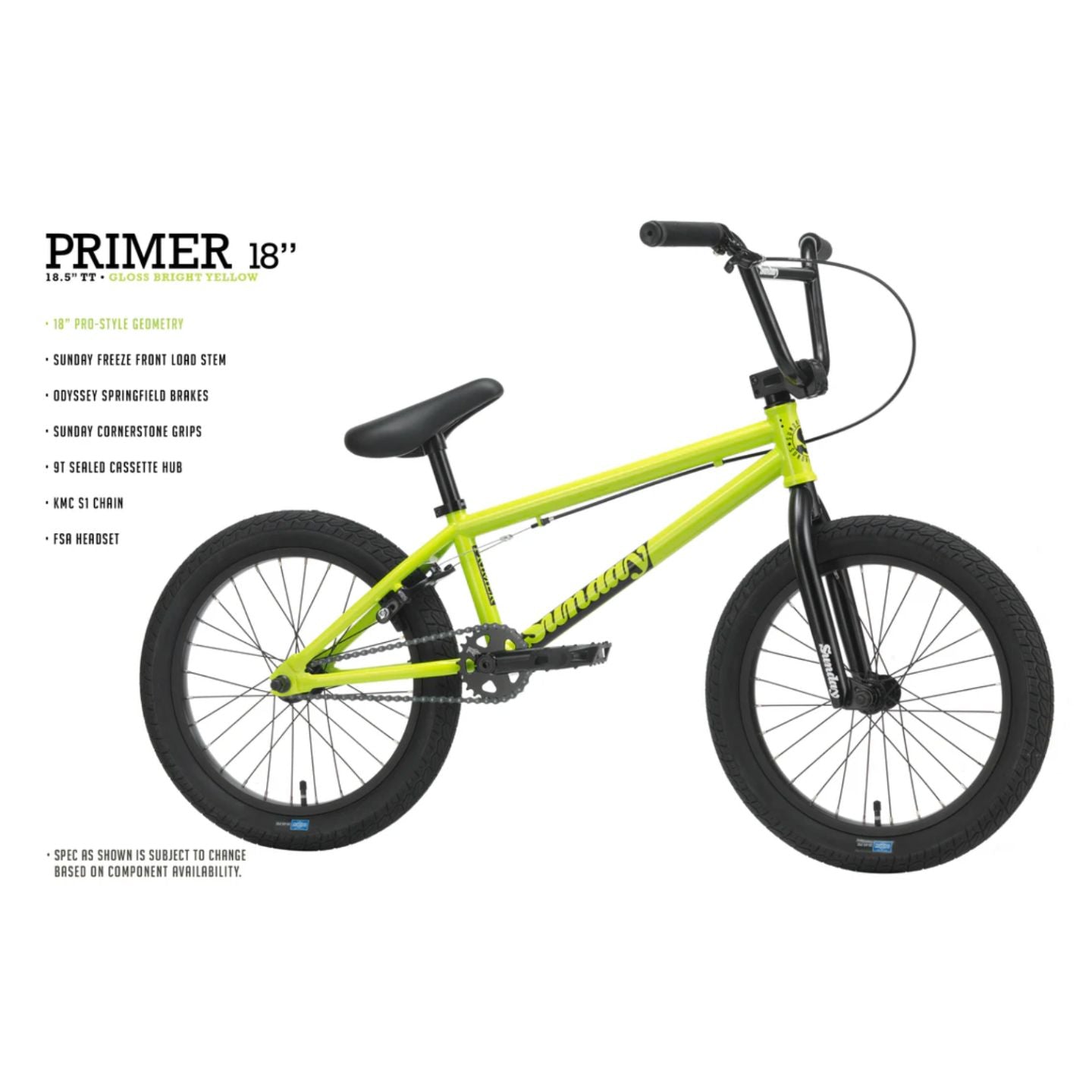Sunday Primer 18" Complete BMX Bike ( 7-10 yrs ) YELLOW