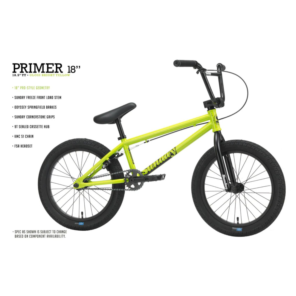 Sunday Primer 18" Complete BMX Bike ( 7-10 yrs ) YELLOW